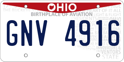 OH license plate GNV4916