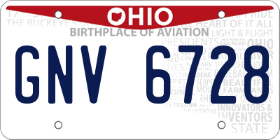 OH license plate GNV6728