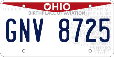 OH license plate GNV8725