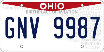 OH license plate GNV9987