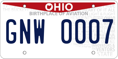 OH license plate GNW0007