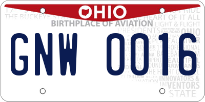 OH license plate GNW0016