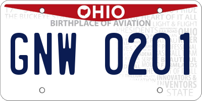 OH license plate GNW0201