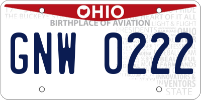 OH license plate GNW0222