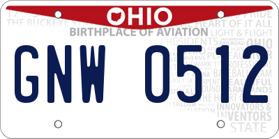 OH license plate GNW0512