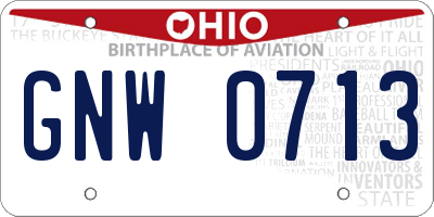 OH license plate GNW0713