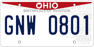 OH license plate GNW0801