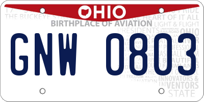 OH license plate GNW0803