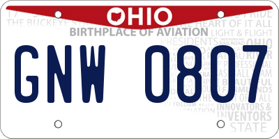 OH license plate GNW0807
