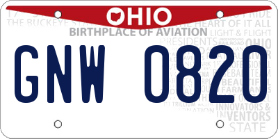 OH license plate GNW0820