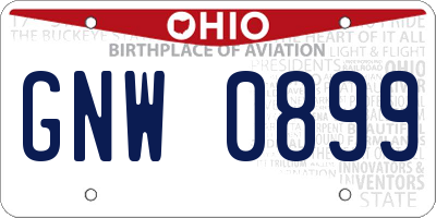OH license plate GNW0899