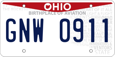 OH license plate GNW0911