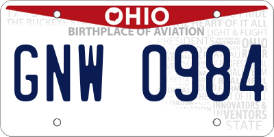 OH license plate GNW0984