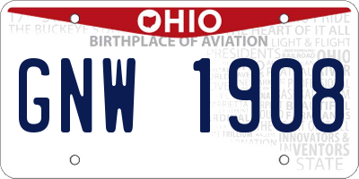 OH license plate GNW1908
