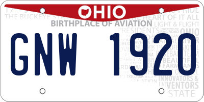 OH license plate GNW1920