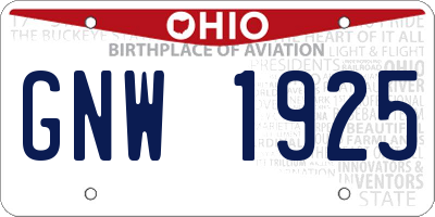 OH license plate GNW1925