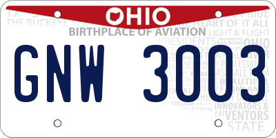 OH license plate GNW3003
