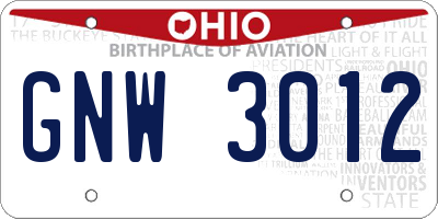 OH license plate GNW3012