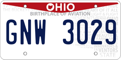 OH license plate GNW3029