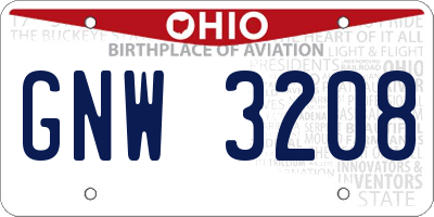 OH license plate GNW3208