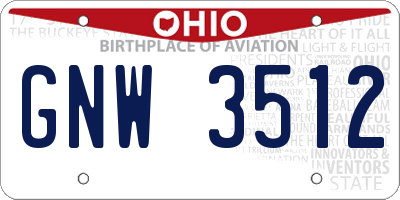 OH license plate GNW3512