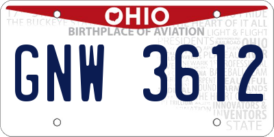 OH license plate GNW3612