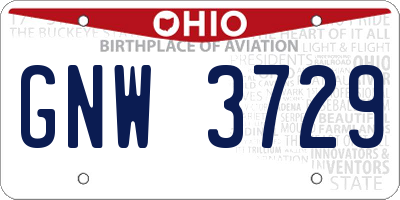 OH license plate GNW3729