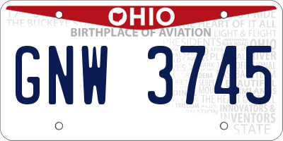 OH license plate GNW3745