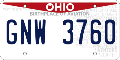 OH license plate GNW3760