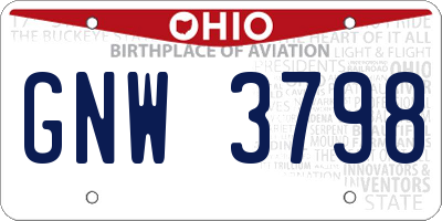OH license plate GNW3798