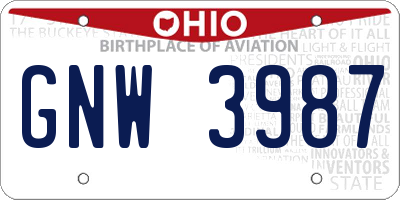 OH license plate GNW3987