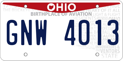 OH license plate GNW4013