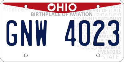 OH license plate GNW4023