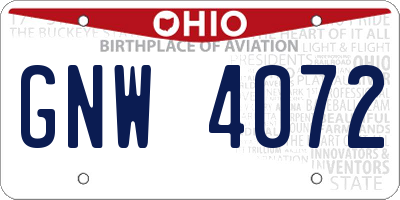 OH license plate GNW4072