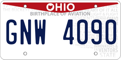 OH license plate GNW4090