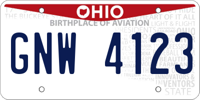 OH license plate GNW4123
