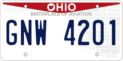 OH license plate GNW4201