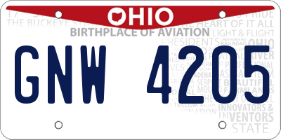 OH license plate GNW4205