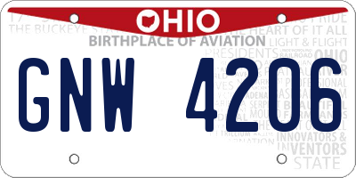 OH license plate GNW4206