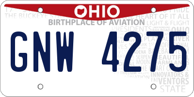 OH license plate GNW4275