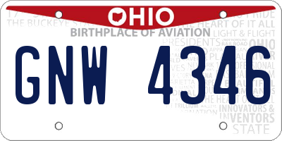 OH license plate GNW4346