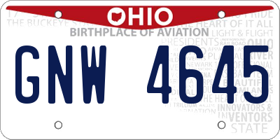 OH license plate GNW4645