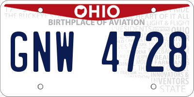 OH license plate GNW4728