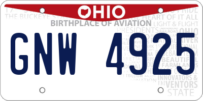OH license plate GNW4925