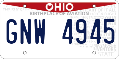 OH license plate GNW4945