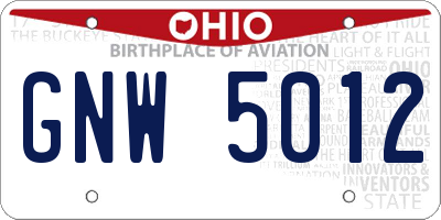 OH license plate GNW5012