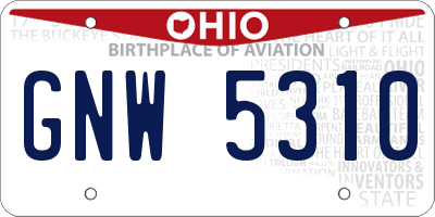 OH license plate GNW5310