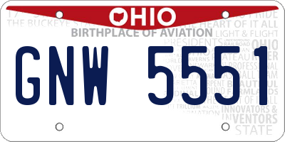 OH license plate GNW5551
