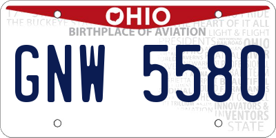 OH license plate GNW5580