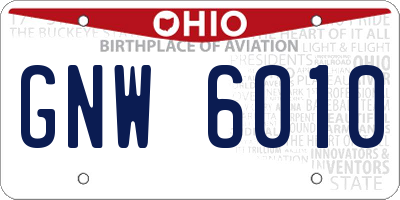 OH license plate GNW6010